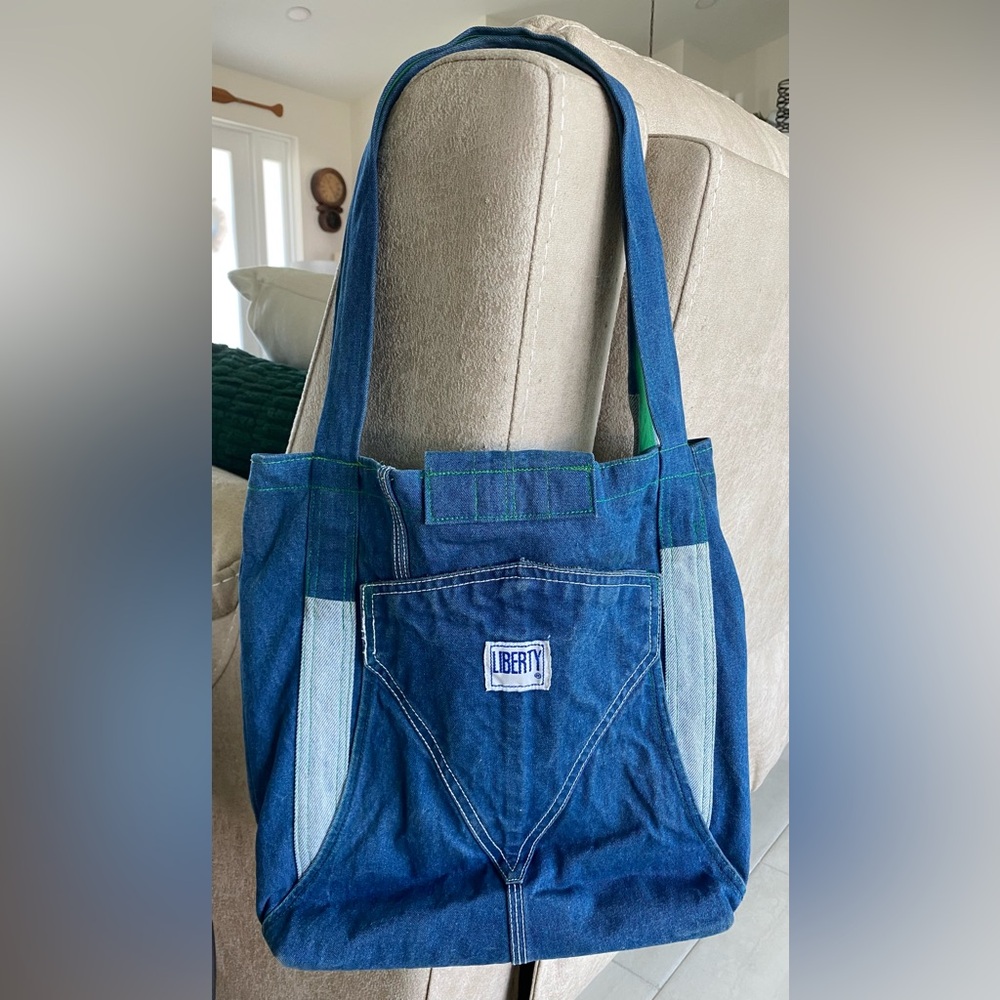 Liberty Blue 100% Cotton Denim Shoulder Bag w/ 2 Pockets, Separate Fabric Insert